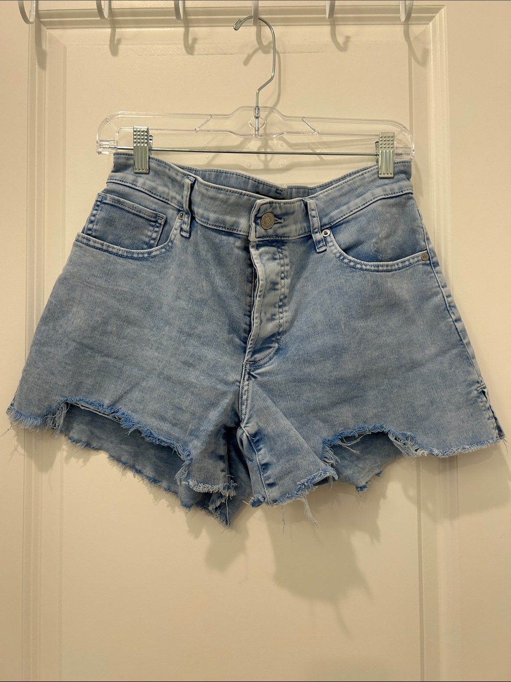 Express Light Blue Distressed Denim Shorts